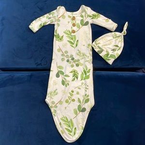 Caden Lane Newborn Knotted Gown and Matching Hat in Leafy Greenery